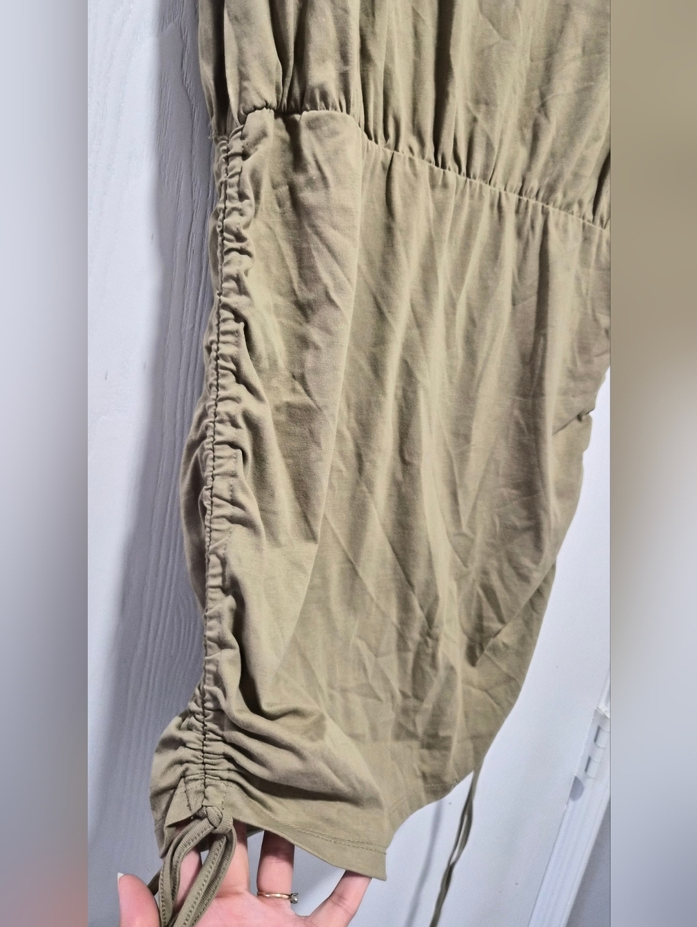 Nwt Bardot Toni Olive Green Shoulder Pad Mini Dress Ruched Sides Size M - Picture 4 of 8